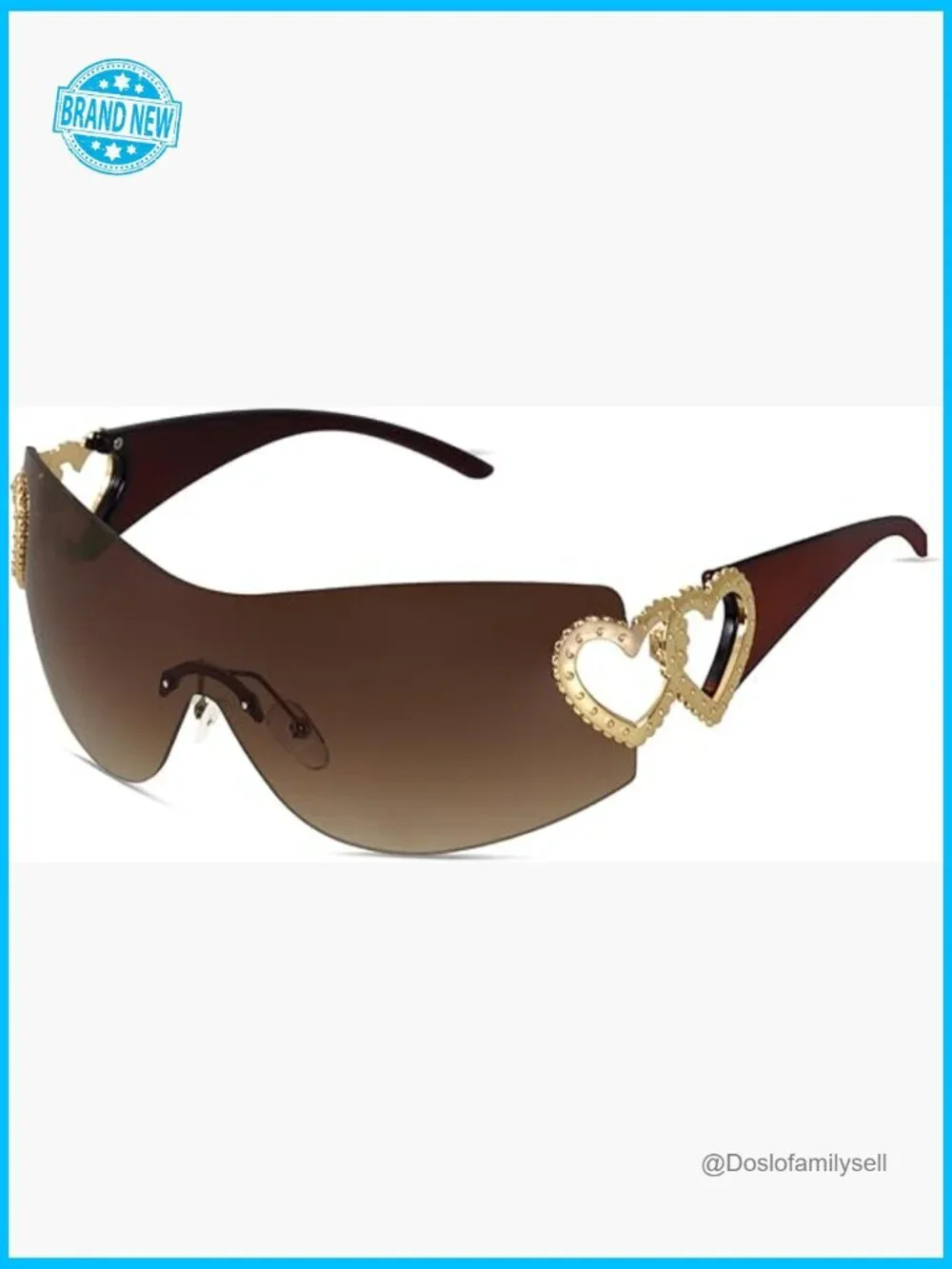 Y2K Wrap Around Rimless Sunglasses Trendy Shield Heart Frameless Sun Glasses